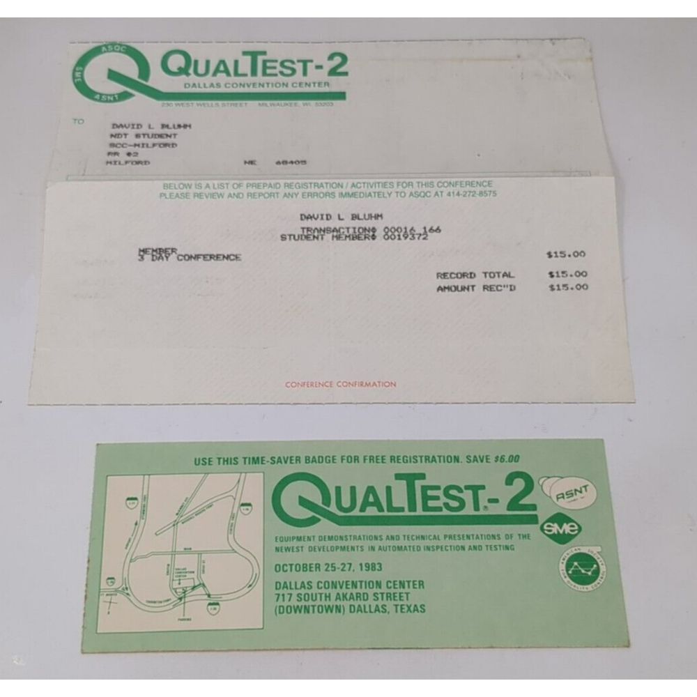 Vintage Qualtest 2 Engineering Dallas Texas Conference 1980s 80s Badge Ephemera